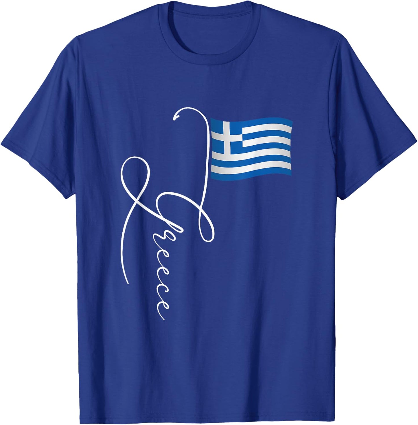 Family Heritage Gifts Greece Signature Flag Pole - -Adults & Kids, Black, Short Sleeve, Classic Fit, , Retro Greek Flag Design T-Shirt - T-Shirt | Royal