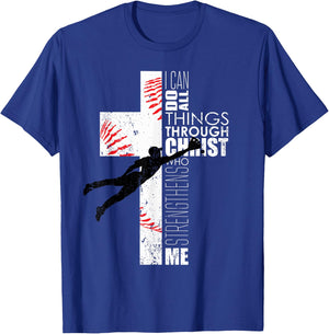 Philippians 4:13 Baseball Cross Christian Bible Verse Faith T-Shirt - T-Shirt | Royal