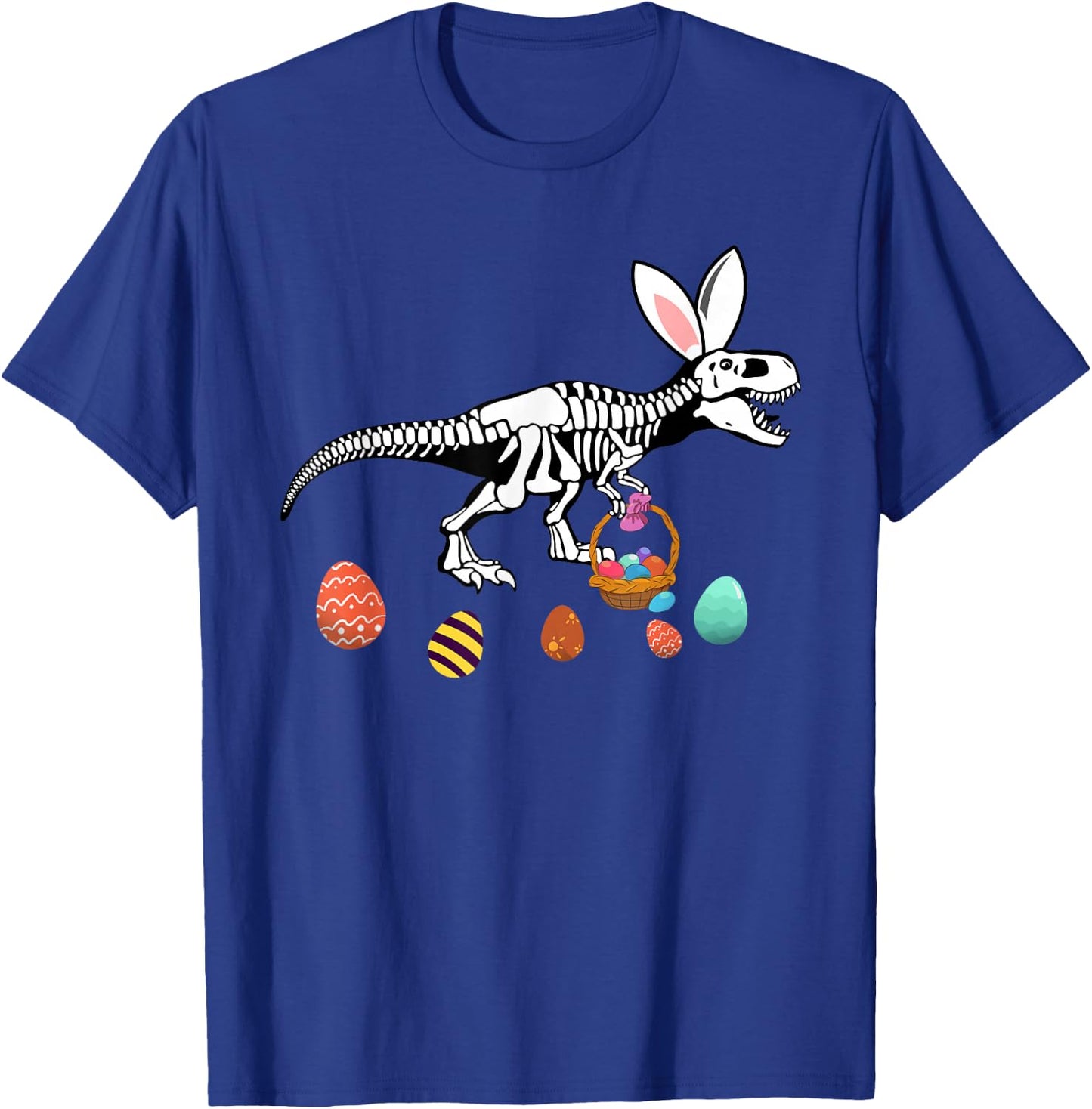 Funny T Rex Easter Skeleton Bunny Basket Egg Hunt Easter Day T-Shirt - T-Shirt | Royal