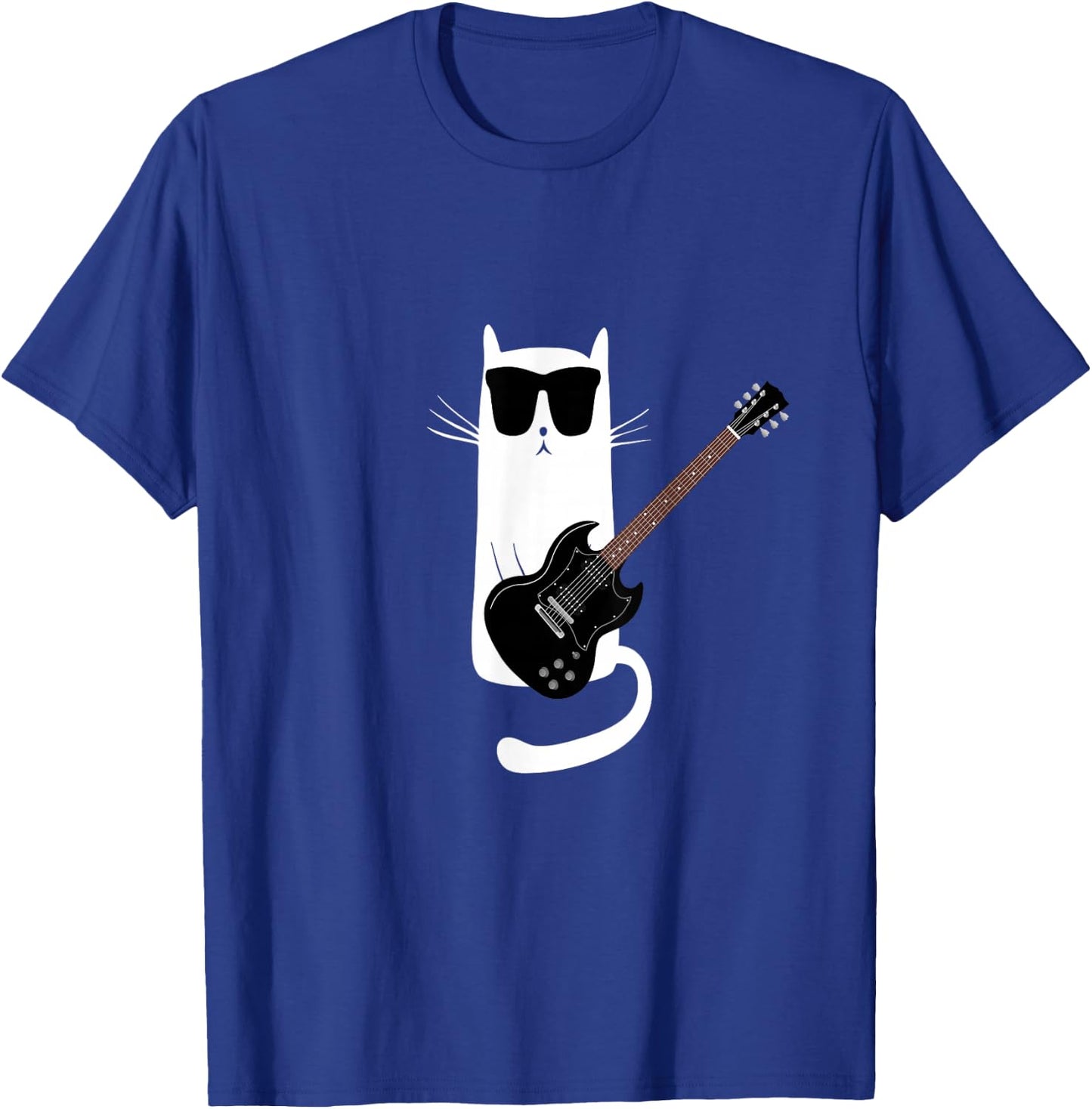 Funny Cat Wearing Sunglasses Playing Electric Guitar T-Shirt - T-Shirt | Royal