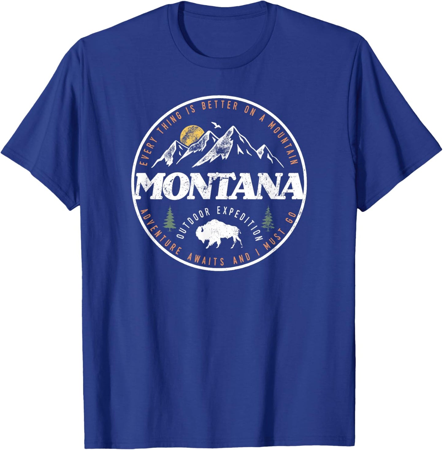 Montana Retro Vintage Mountain Outdoors State Graphic T-Shirt - T-Shirt | Royal