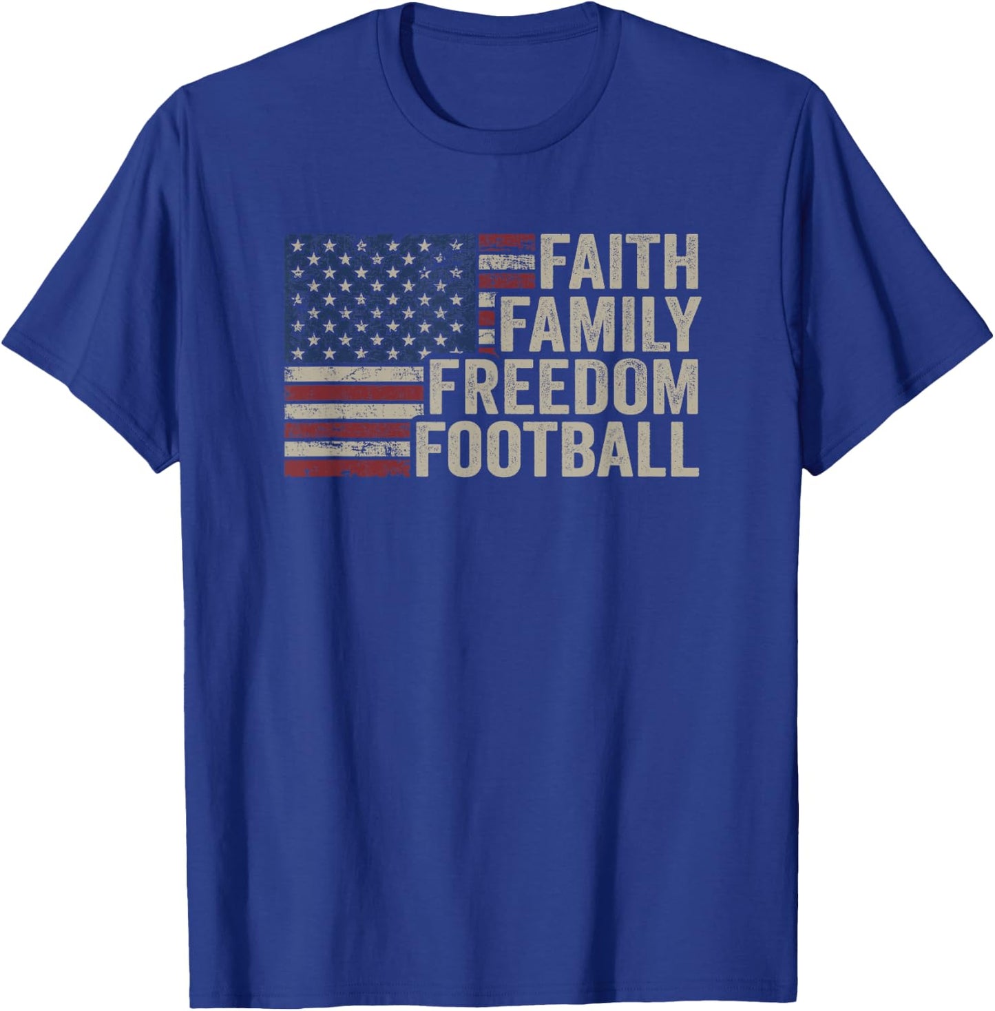Faith Family Freedom Football - Vintage American Flag Player Men T-Shirt - T-Shirt | Royal