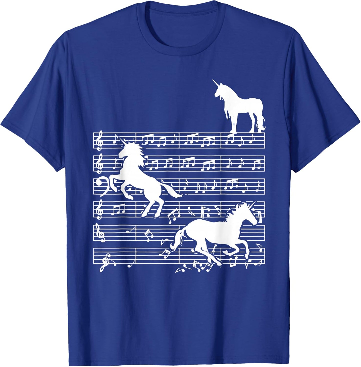 Music Notes with Unicorn on Music Sheet - Music Teacher T-Shirt - T-Shirt | Royal