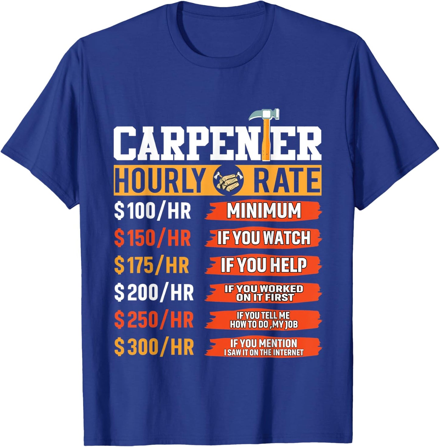 Carpenter Hourly Rate Funny Father's Day Carpenter T-Shirt - T-Shirt | Royal