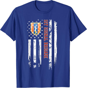 1st Signal Brigade Veteran American Flag Veterans Day Xmas T-Shirt - T-Shirt | Royal