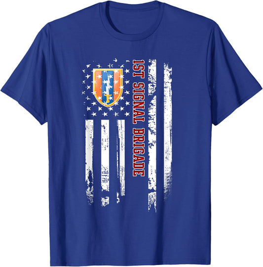 1st Signal Brigade Veteran American Flag Veterans Day Xmas T-Shirt - T-Shirt | Royal