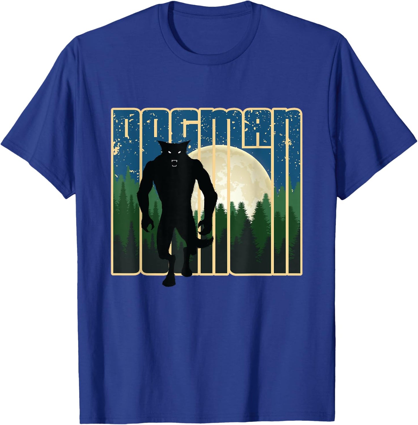 Dogman - Michigan Wisconsin Cryptid Retro Werewolf Forest T-Shirt - T-Shirt | Royal