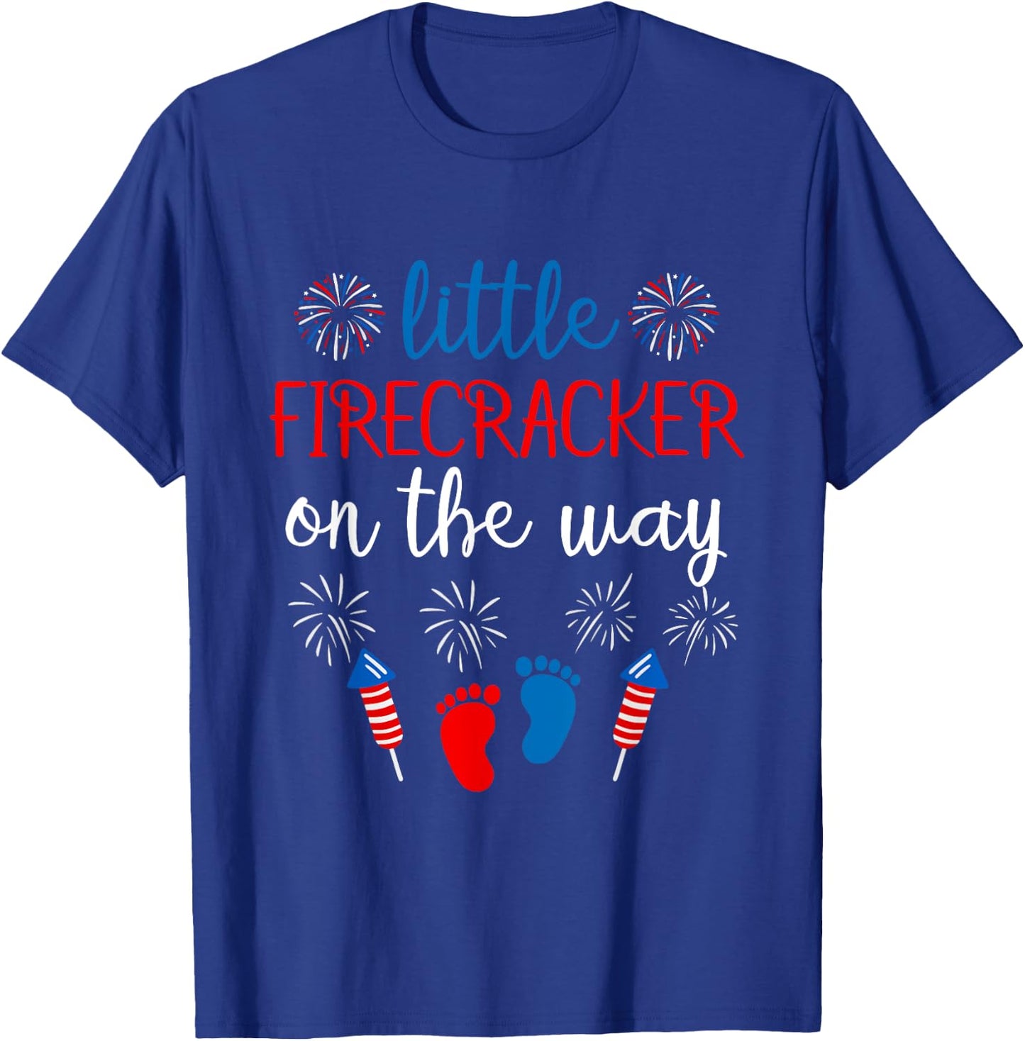 Little Firecracker on the Way 4th of July Pregnancy Men T-Shirt - T-Shirt | Royal