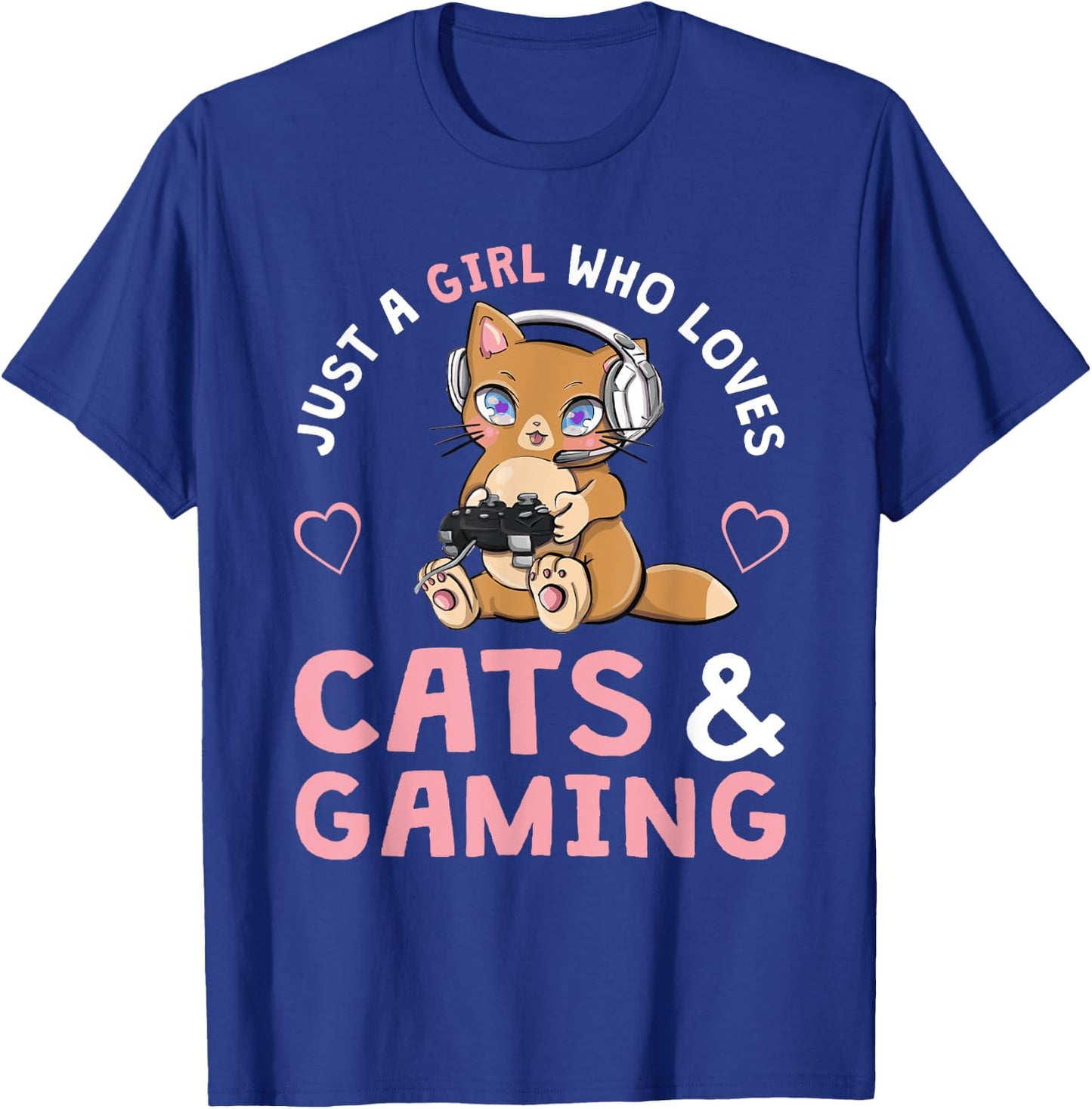 Just A Girl Who Loves Cats and Gaming Cute Gamer Cat Small T-Shirt - T-Shirt | Royal