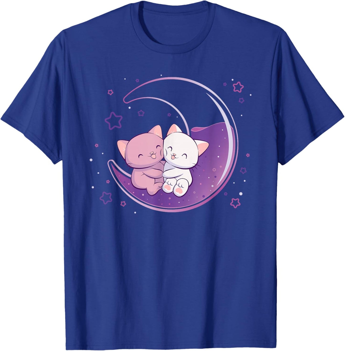 Cute Cats on Purple Moon Kawaii Anime T-Shirt - T-Shirt | Royal