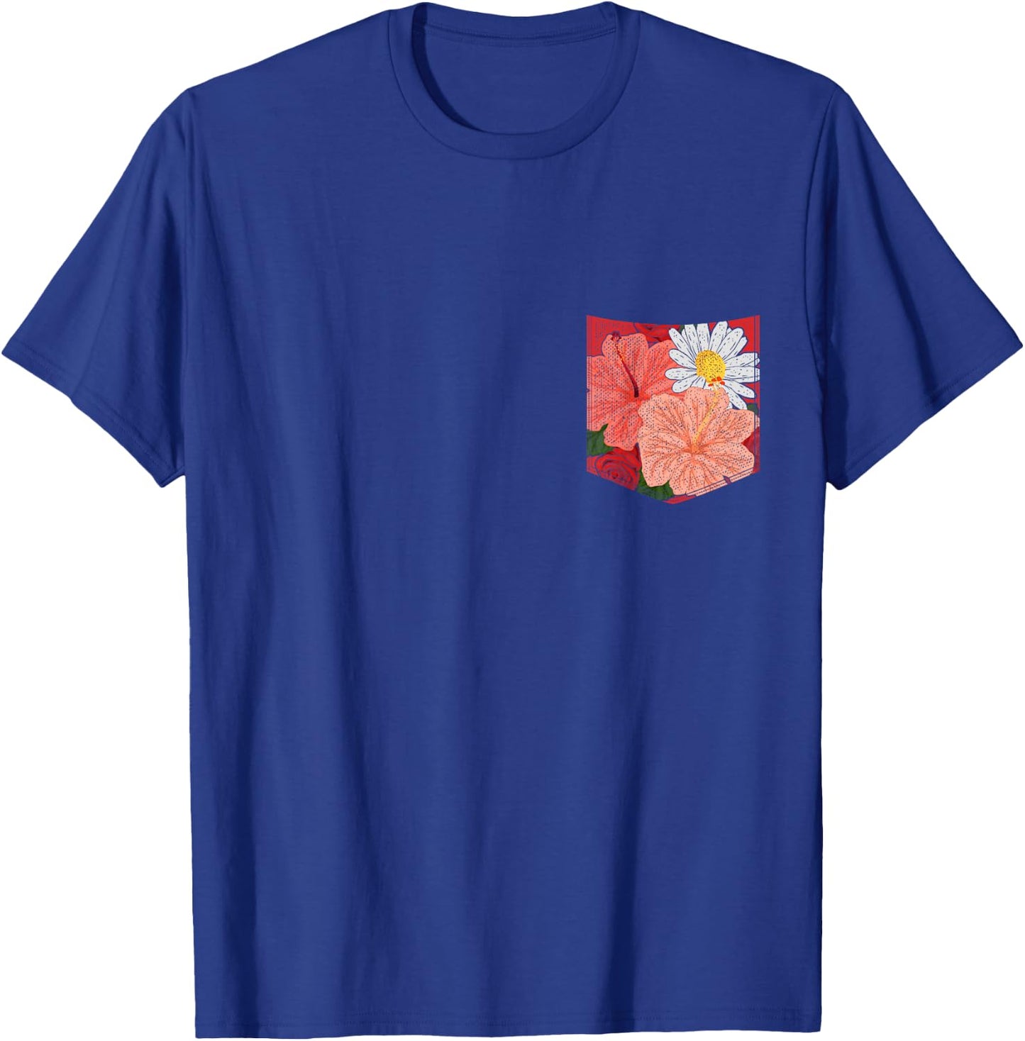 Flower Blossom Hibiscus Daisy Floral Pocket Botanical T-Shirt - T-Shirt | Royal