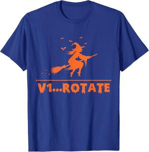Witch Pilot taking off broom V1 Rotate Funny Halloween T-Shirt - T-Shirt | Royal