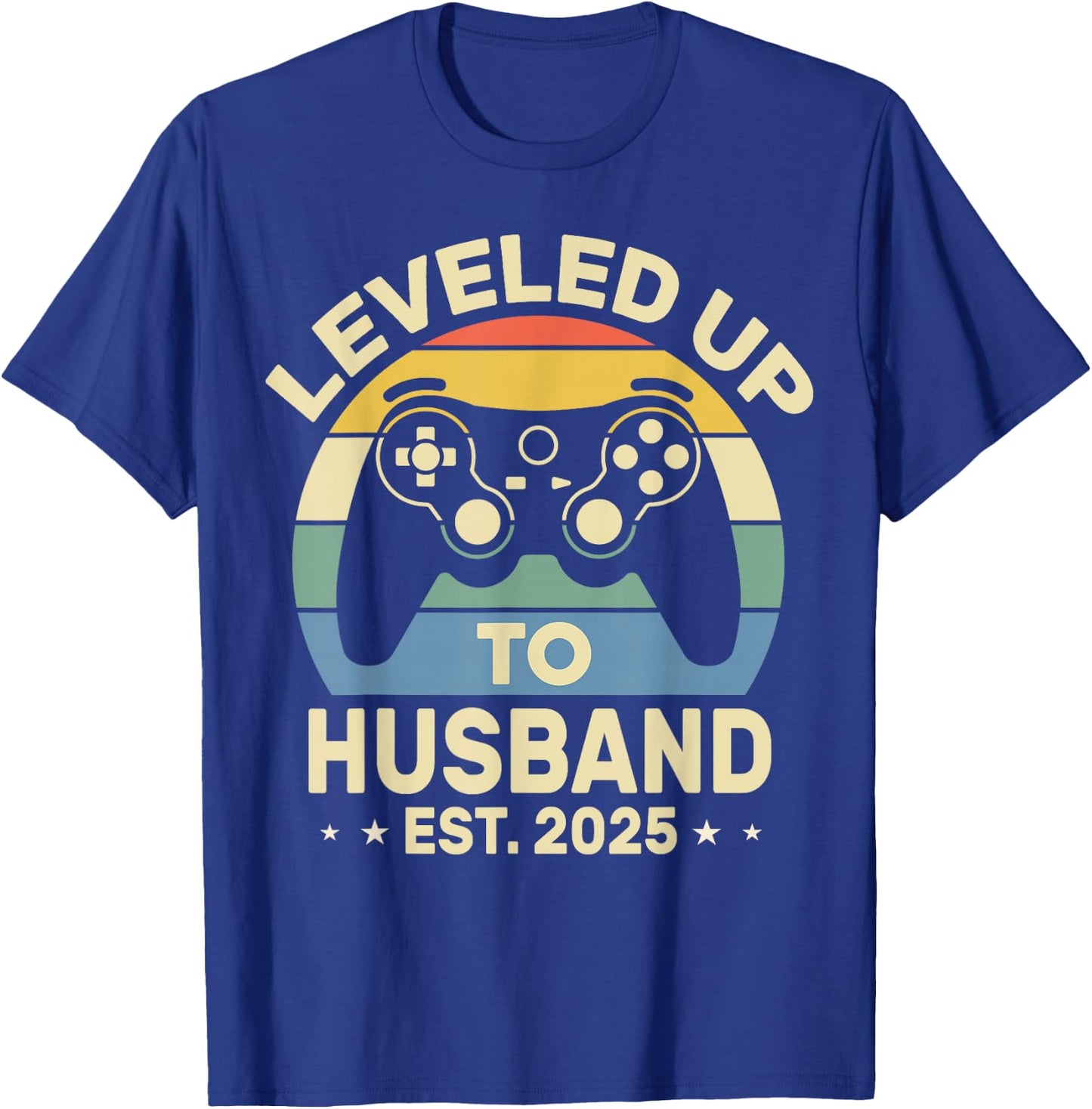 Leveled Up To Husband 2025 Funny Couple Married Gamer Groom T-Shirt - T-Shirt | Royal