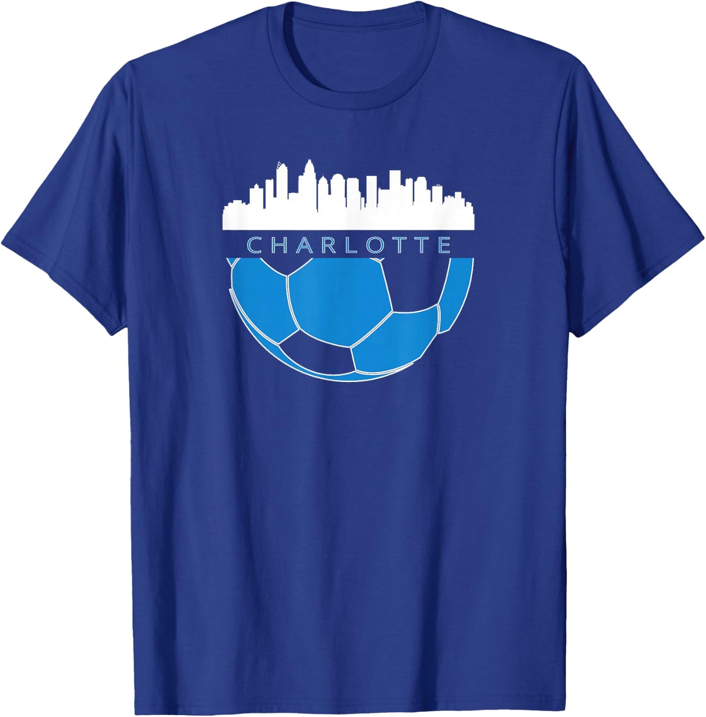CLT Airport Code 704 Charlotte NC Skyline Art Footballer Fan T-Shirt - T-Shirt | Royal