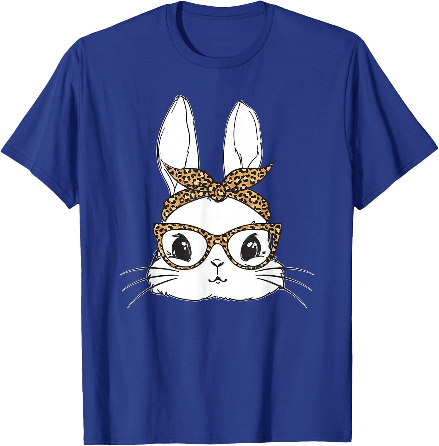 Women Easter Day Cute Bunny with Leopard Glasses T-Shirt - T-Shirt | Royal
