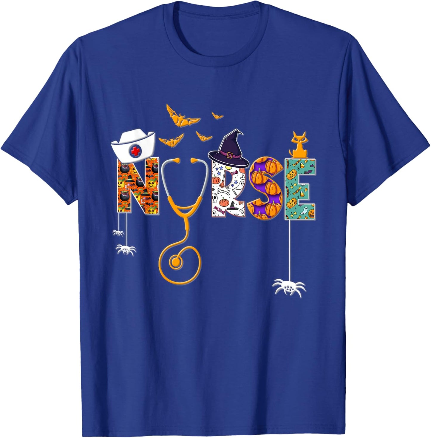Halloween Nurse Nursing Cute Health Worker Halloween Pattern T-Shirt - T-Shirt | Royal