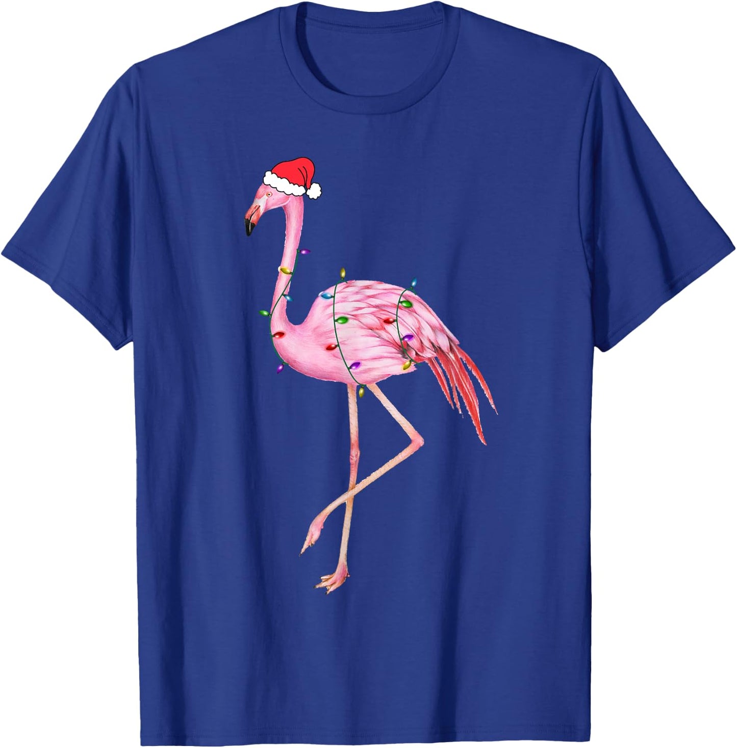 Lighted Flamingo Christmas Tree Lights Xmas Santa Hat Gifts T-Shirt - T-Shirt | Royal