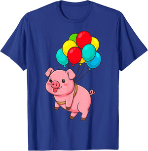 Pig Flying with Balloons T-Shirt - T-Shirt | Royal