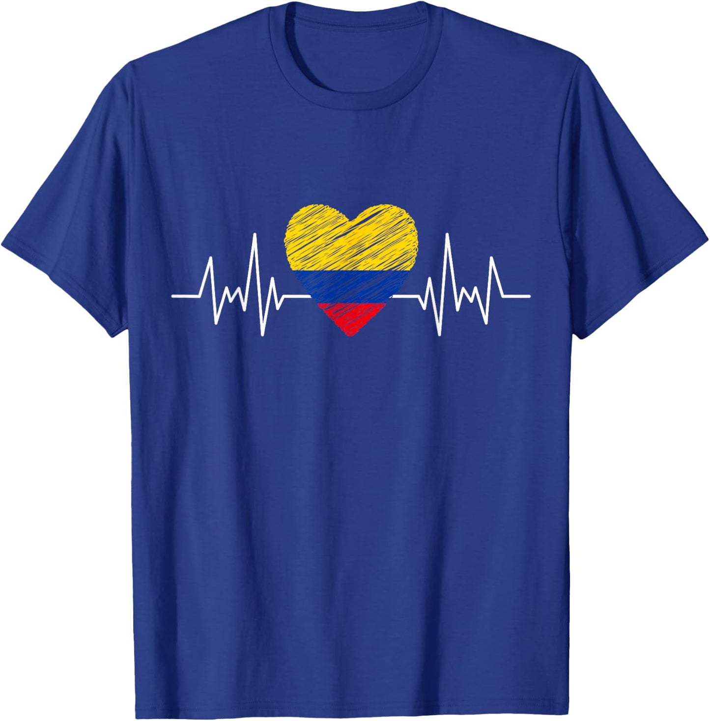 Colombia Flag With Heartbeat Pride Grunge Colombian Flag T-Shirt - T-Shirt | Royal
