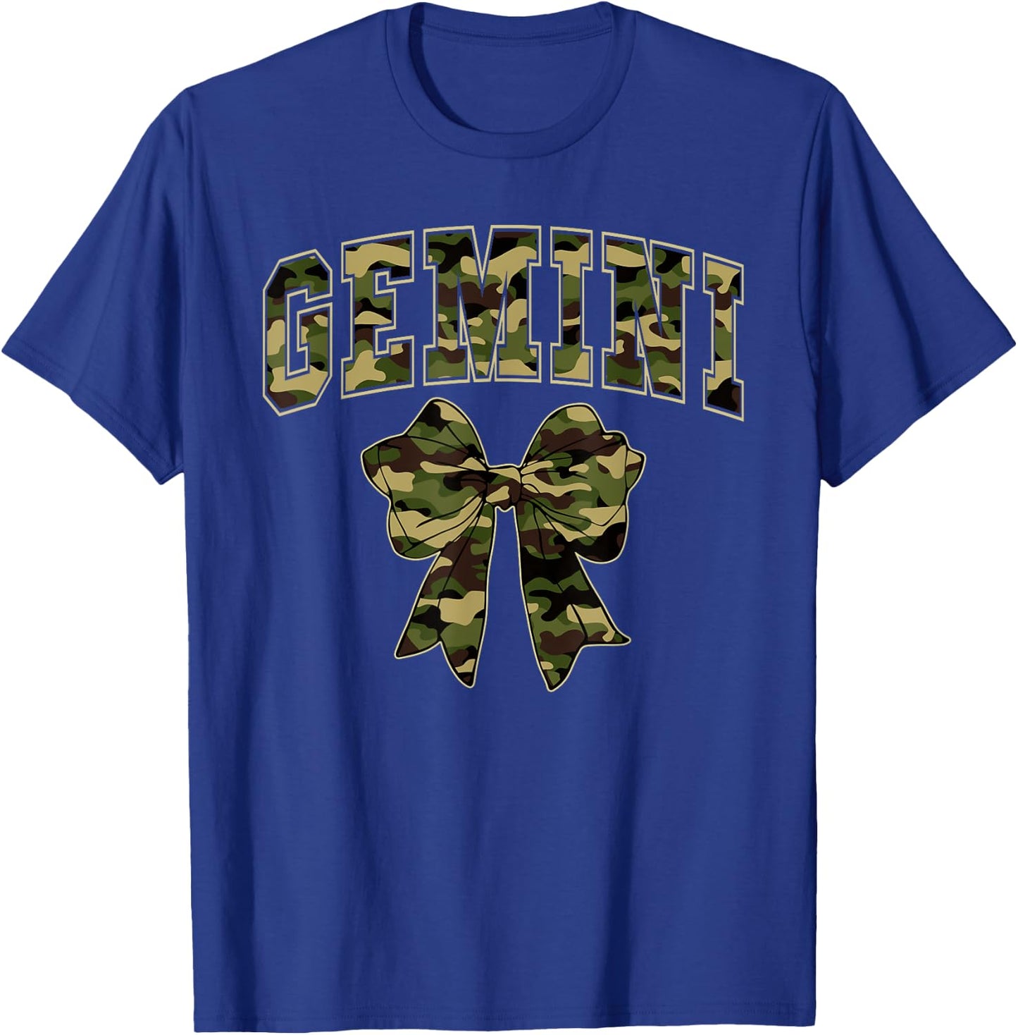 Gemini Camo Camouflage Coquette Bow Birthday Zodiac T-Shirt - T-Shirt | Royal