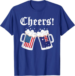 Cheers Shirt Australian American Flag Beer Mug Cheers Women Men T-Shirt - T-Shirt | Royal