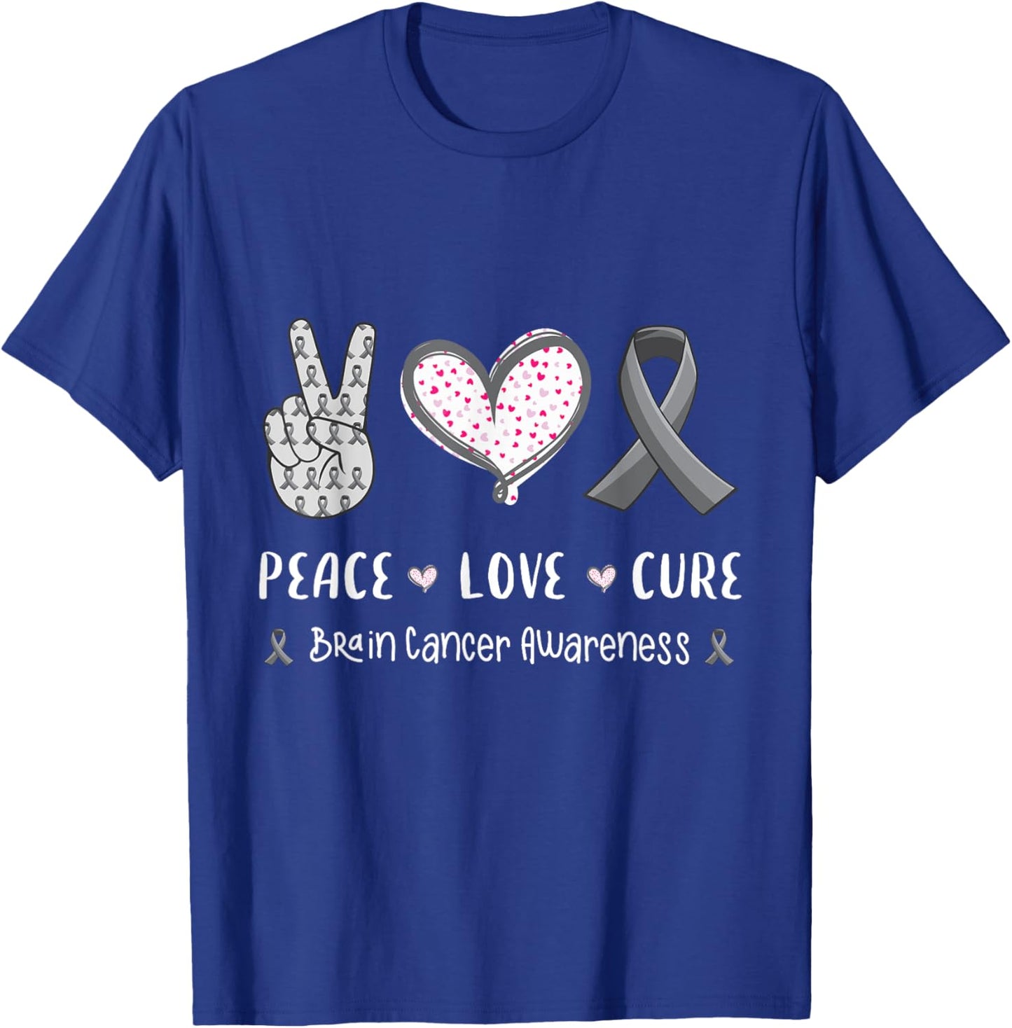 Peace Love cure Brain cancer awareness men women kids tumor T-Shirt - T-Shirt | Royal