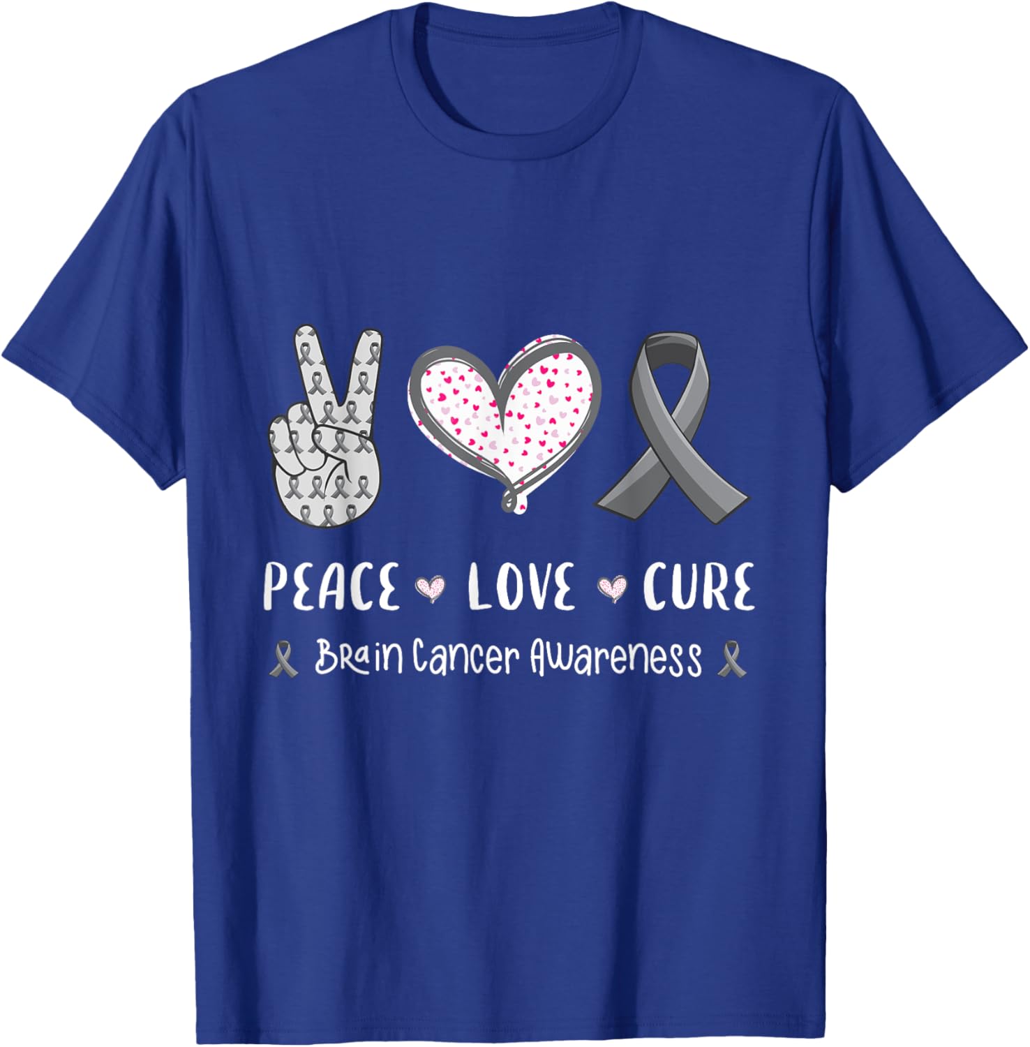 Peace Love cure Brain cancer awareness men women kids tumor T-Shirt - T-Shirt | Royal