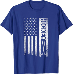 USA Flag Hockey Stick Patriotic Goalie Gift Ice Hockey Women Kids Men T-Shirt - T-Shirt | Royal