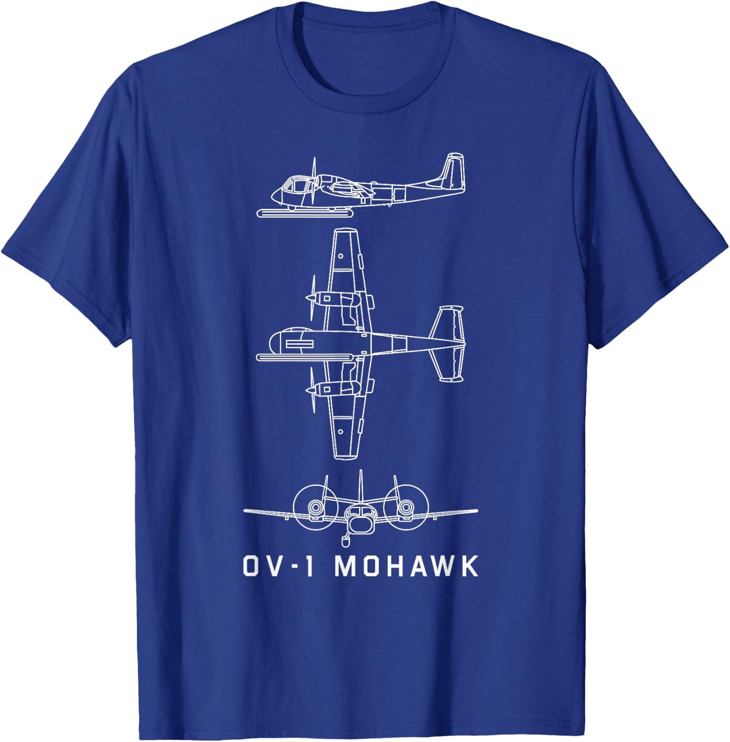 OV-1 Mohawk American Plane Blueprint Gift T-Shirt - T-Shirt | Royal
