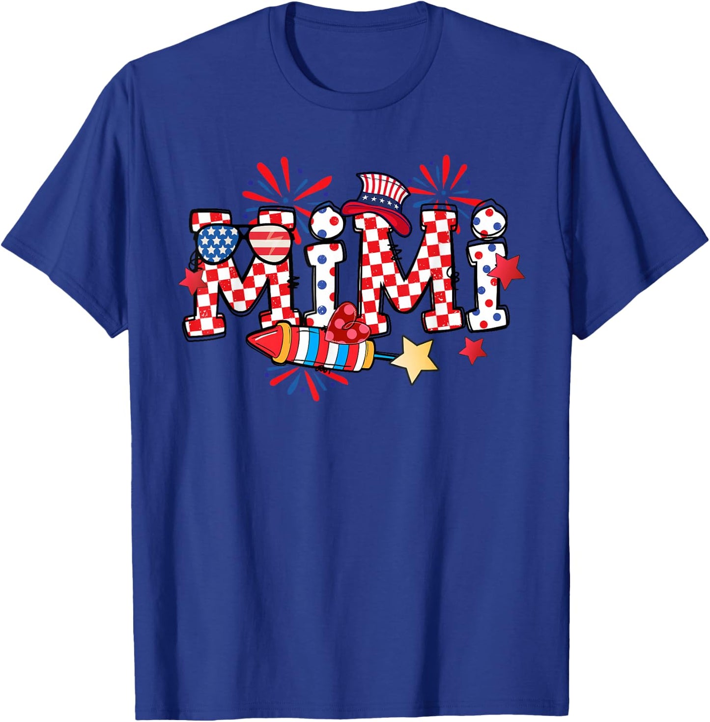 Mimi Sunglasses USA Flag Fireworks Patriotic 4th Of July T-Shirt - T-Shirt | Royal