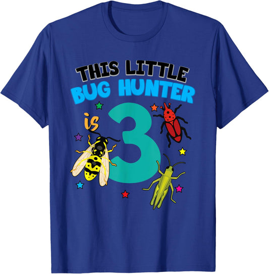 This Little Bug Hunter is 3 Insect 3rd Birthday Girls Boys T-Shirt - T-Shirt | Royal