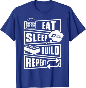 Eat Sleep Build Master Builder Construction Building Blocks T-Shirt - T-Shirt | Royal