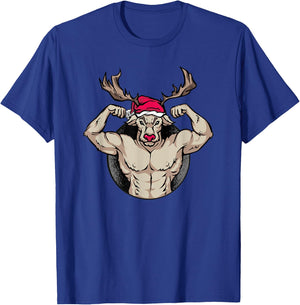 Strong Reindeer with Muscles Christmas Bodybuilding GYM T-Shirt - T-Shirt | Royal