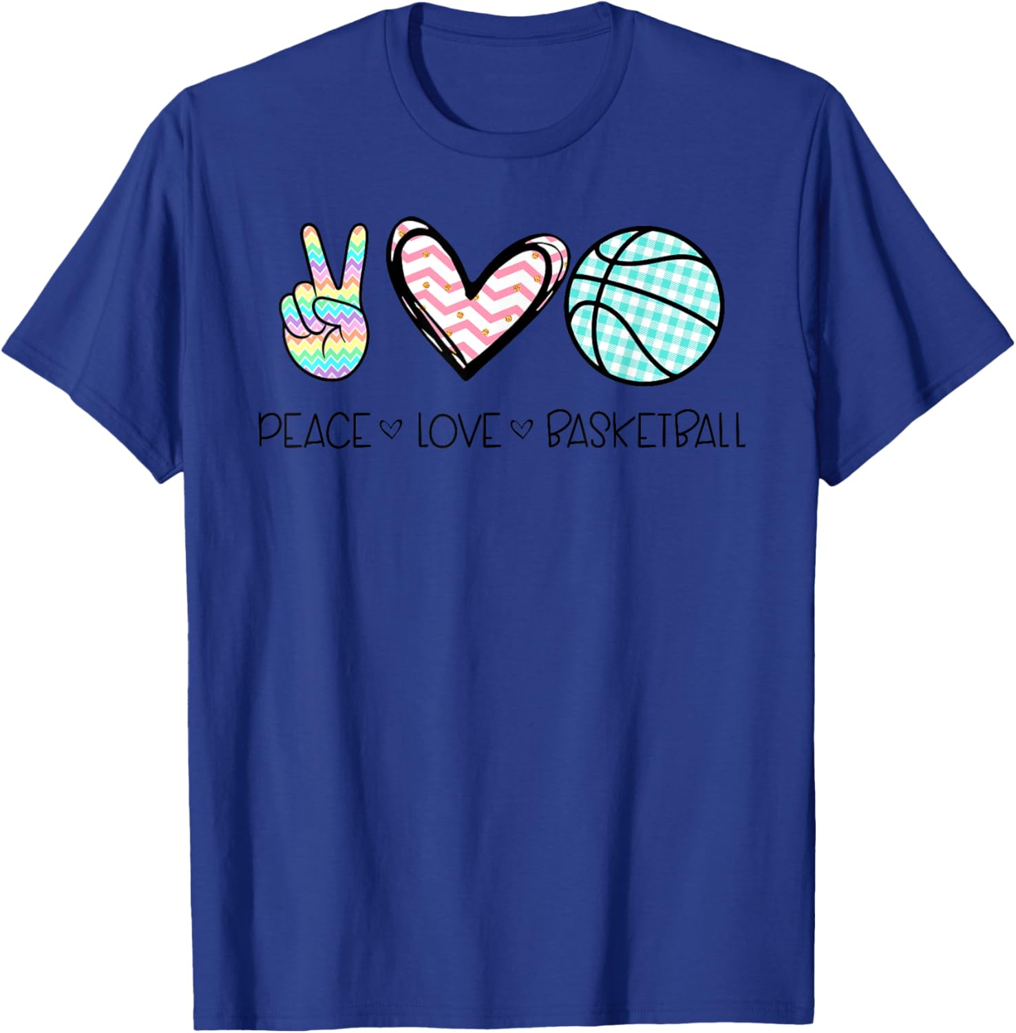 Peace Love Basketball Cute Design Teen Girls T-Shirt - T-Shirt | Royal
