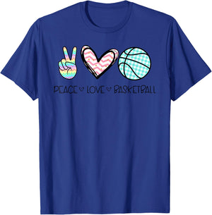 Peace Love Basketball Cute Design Teen Girls T-Shirt - T-Shirt | Royal
