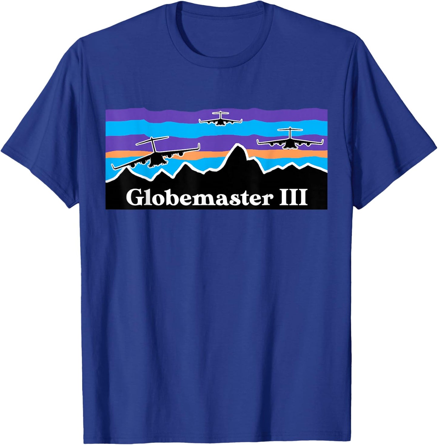 Mountain Airdrop Globemaster III Cargo Airplane T-Shirt - T-Shirt | Royal