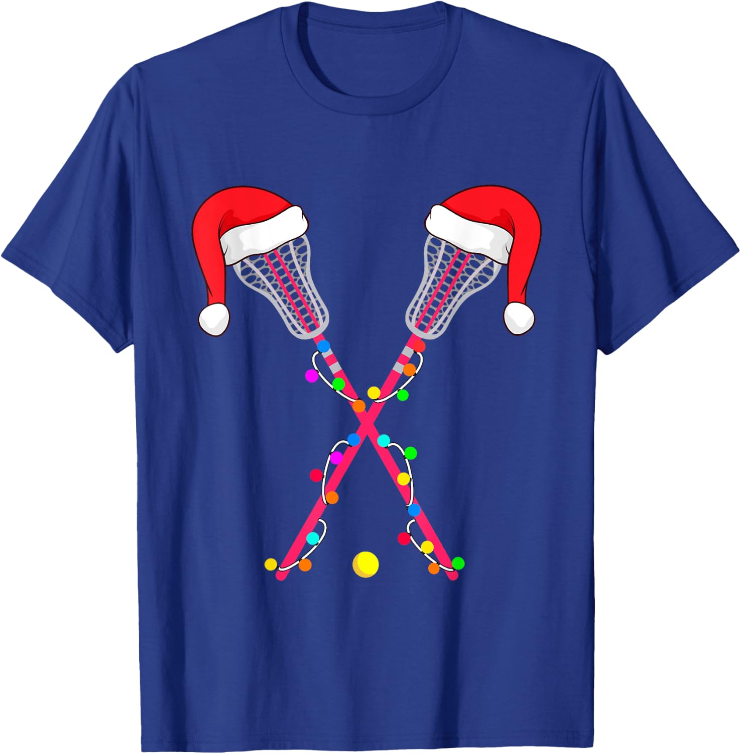 Lacrosse Santa Hat Christmas Lights Funny Sport Xmas Boys T-Shirt - T-Shirt | Royal