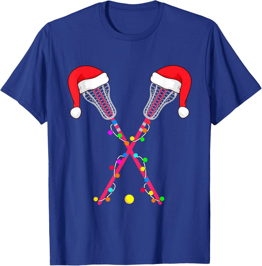 Lacrosse Santa Hat Christmas Lights Funny Sport Xmas Boys T-Shirt - T-Shirt | Royal