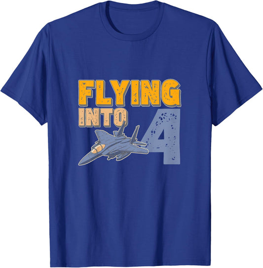 Flying Into 4 Fighter Jet 4 Year Old 4th Birthday T-Shirt - T-Shirt | Royal