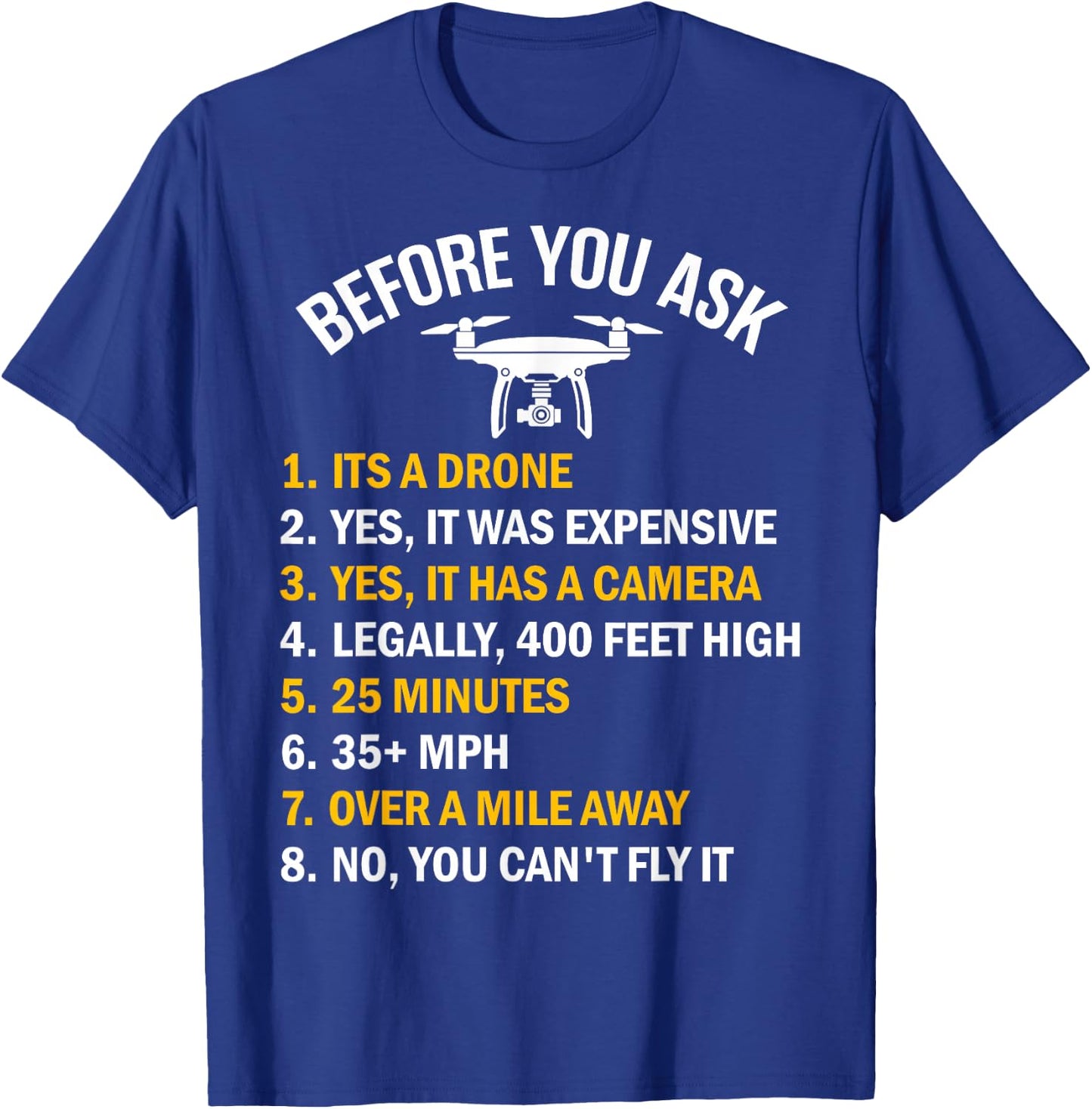 "Before You Ask" Funny Drone Design T-Shirt - T-Shirt | Royal