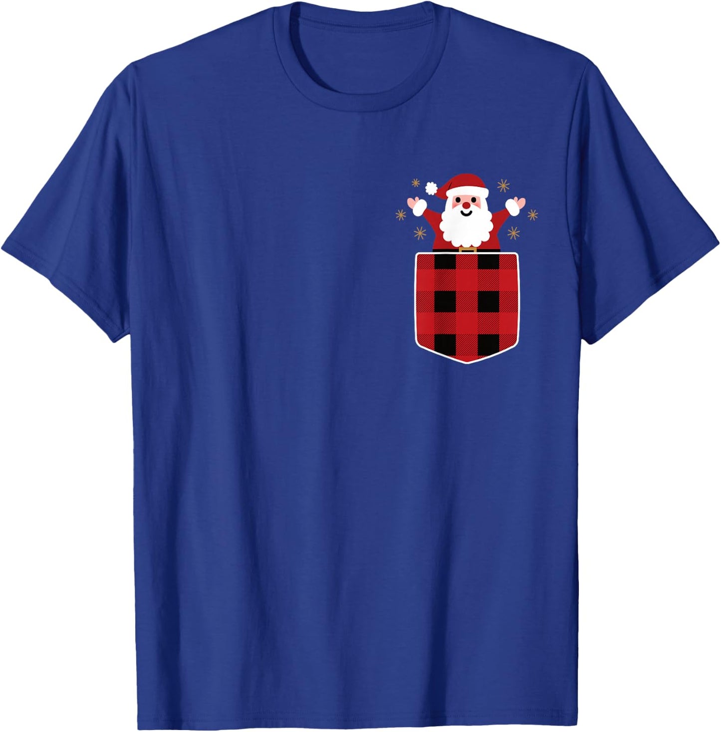 Santa Claus In Red & Black Buffalo Plaid Pocket Christmas T-Shirt - T-Shirt | Royal
