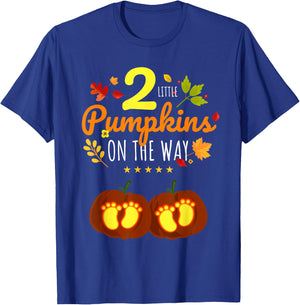 Twins Halloween Pregnancy Shirt Cute Twins Pumpkin Pregnant T-Shirt - T-Shirt | Royal