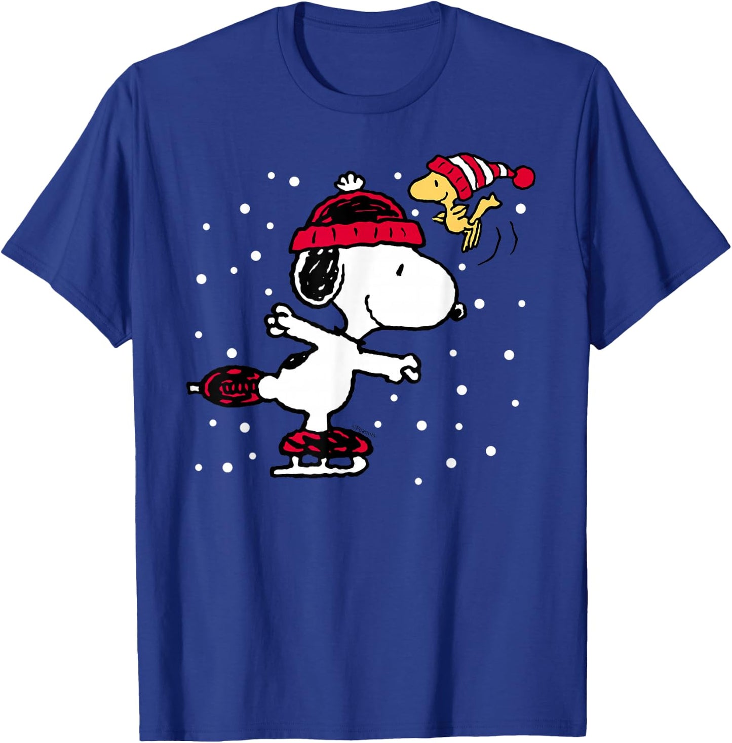 Peanuts Snoopy and Woodstock Skate Holiday Short Sleeve T-Shirt - T-Shirt | Royal