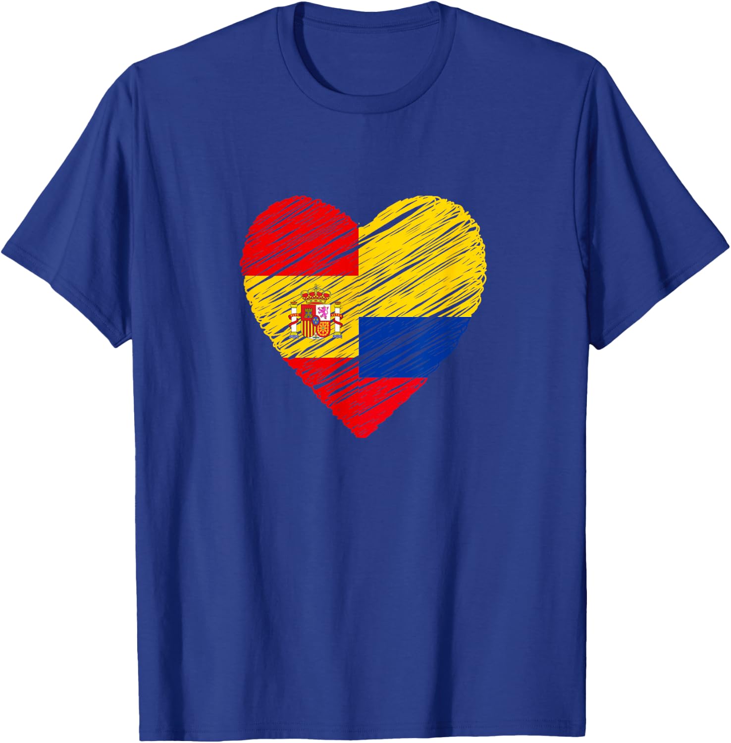Colombia Spain Heart Spanish Flag Colombian Flag Love Heart T-Shirt - T-Shirt | Royal