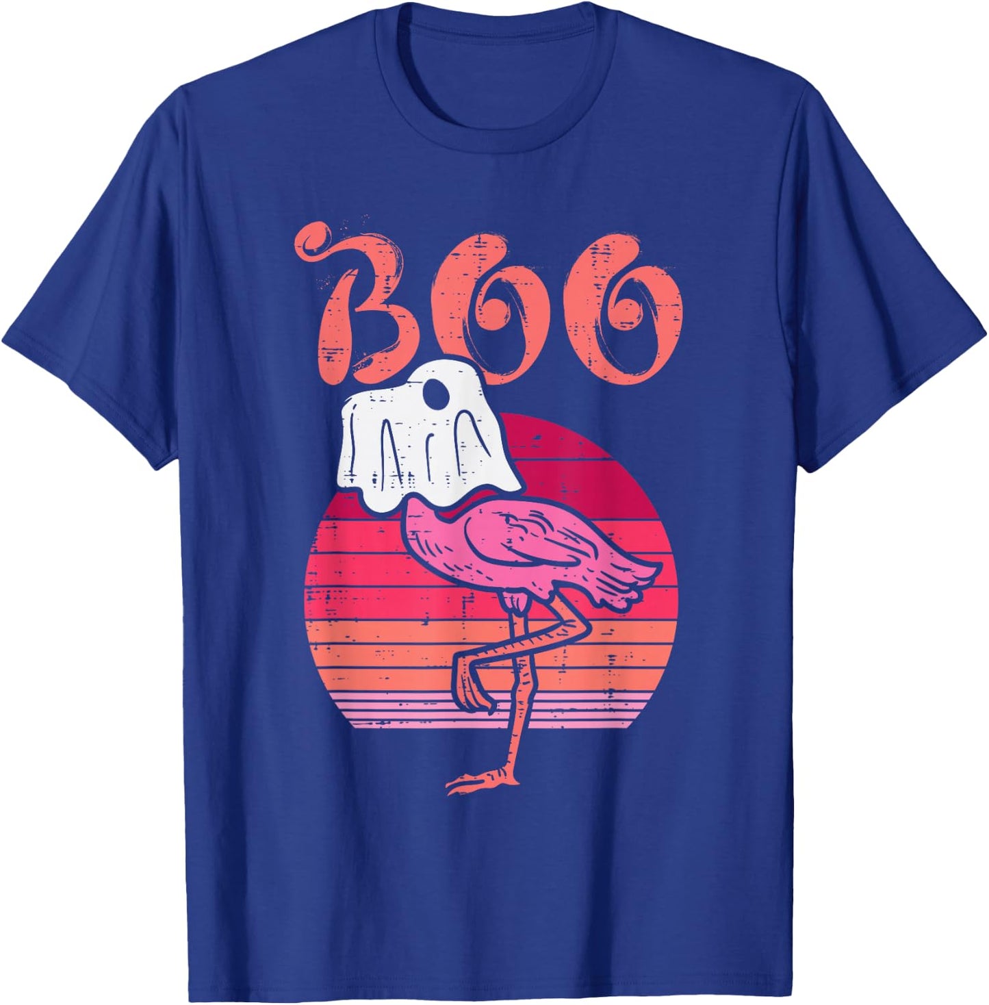 Flamingo Ghost Boo Pink Sunset Retro Halloween Bird Animal T-Shirt - T-Shirt | Royal