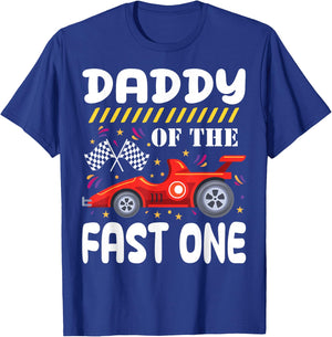 Daddy of The Fast One Birthday 1st Race Car Family Matching T-Shirt - T-Shirt | Royal