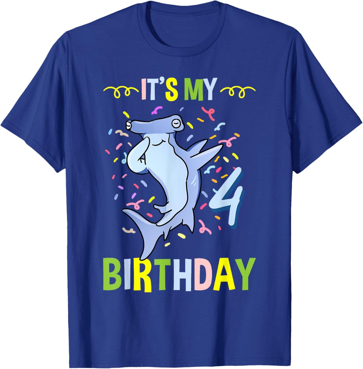 Its My 4th Birthday Hammerhead Shark T-Shirt - T-Shirt | Royal