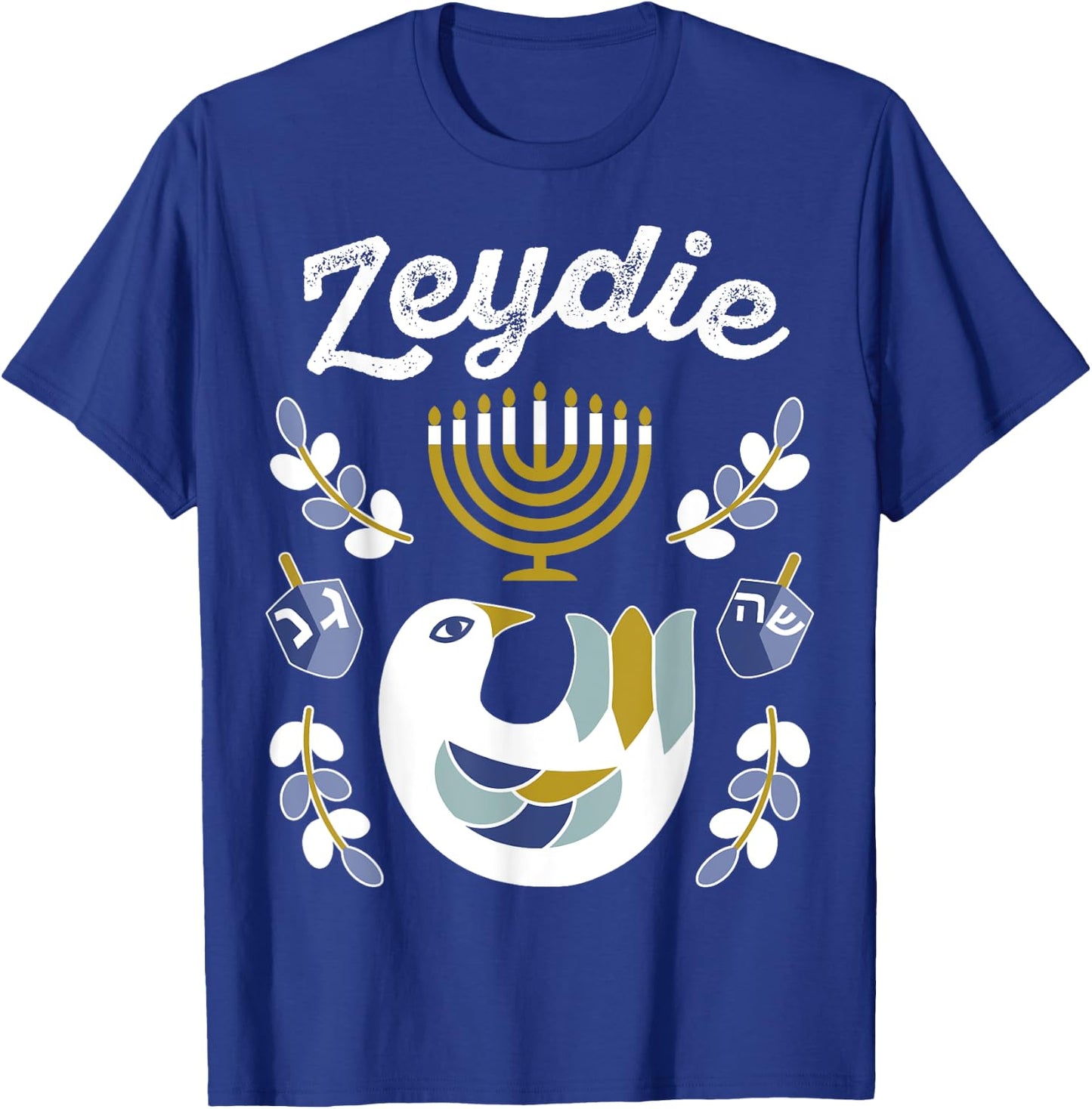 Matching Family Hanukkah Pajama Top Dreidel & Menorah Zeydie T-Shirt - T-Shirt | Royal