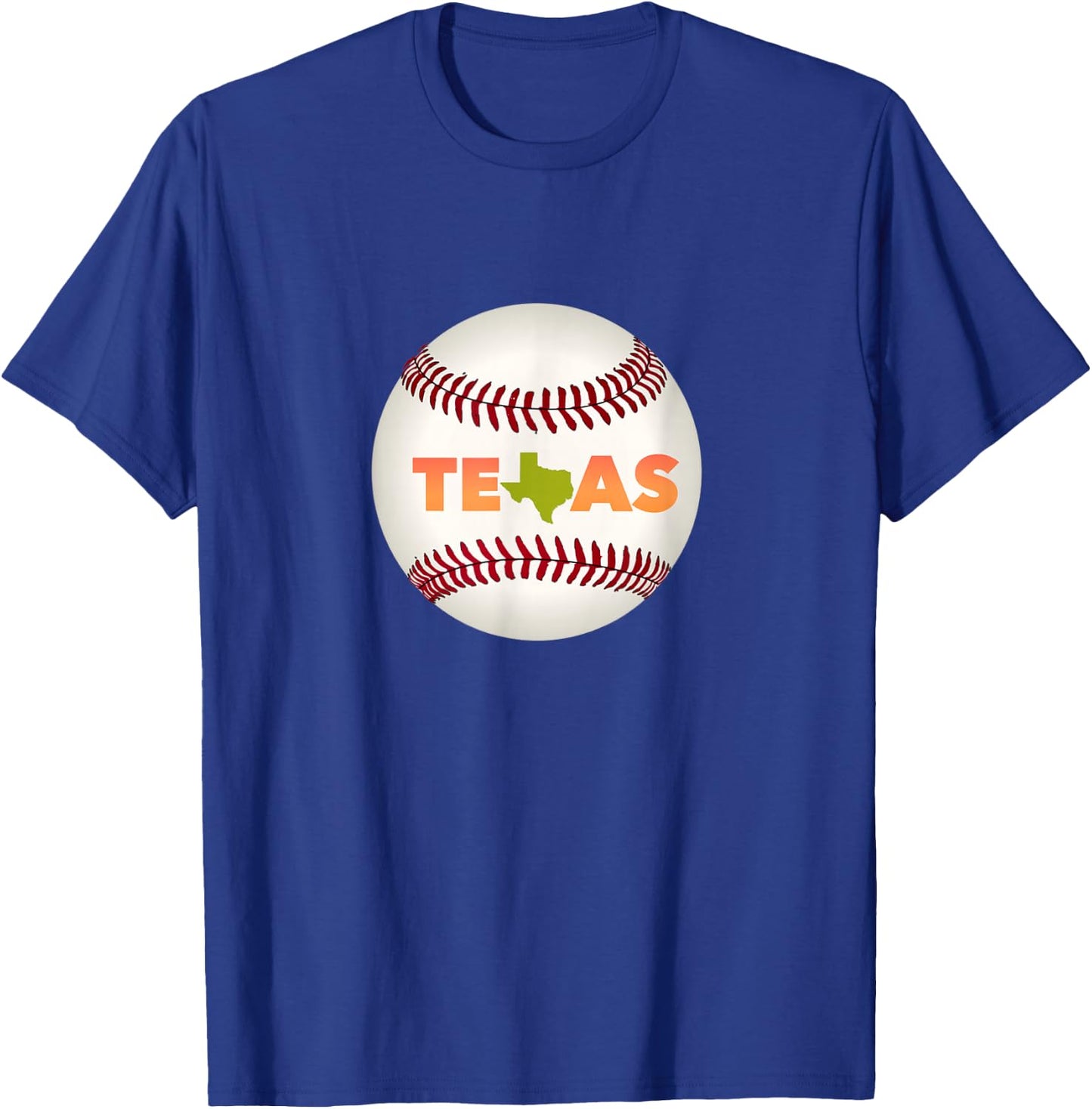 Texas Baseball Cool Font on Giant Ranger Ball Design T-Shirt - T-Shirt | Royal