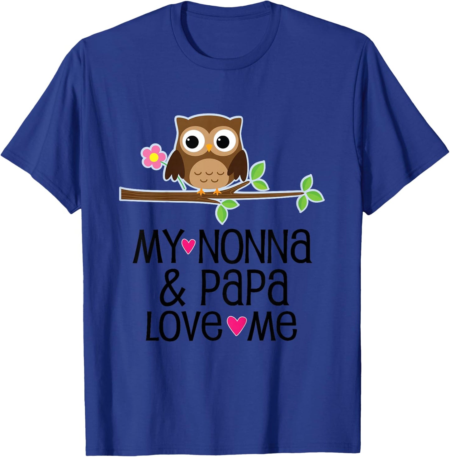 Kids My Nonna and Papa Love Me Grandchild Owl T-Shirt - T-Shirt | Royal